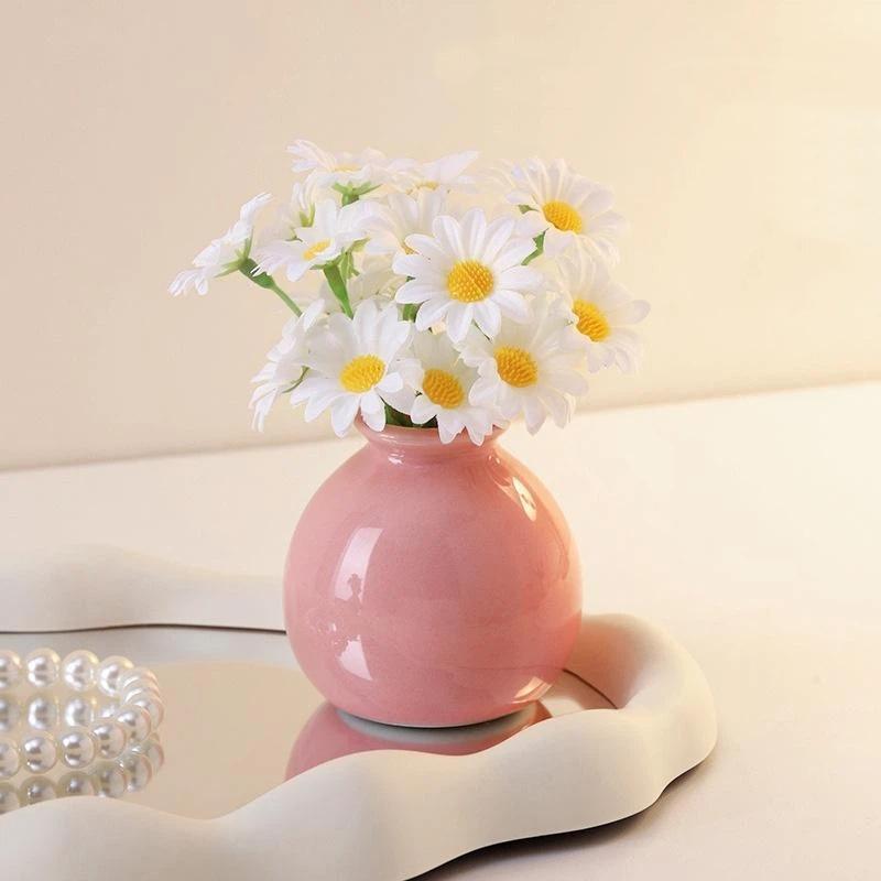 Mini Ceramic Flower Vase Rustic Style Small Decor Vase 1PC Table Centerpiece for Wedding Party Dining Room Decoration C
