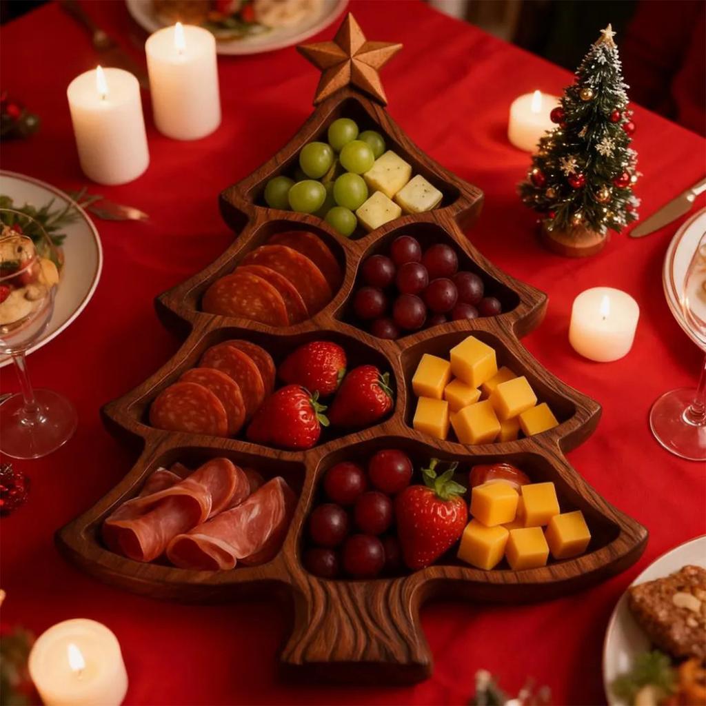 Dishwasher Safe Wood Platter for Family Gatherings Christmas Tree Serving Tray Easy To Clean Storage Plate