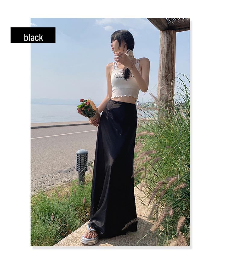 Hedvábná sukně A-linie slim-fit: Nový letní styl s vysokým pasem, všestranný, zvýrazňující temperament.