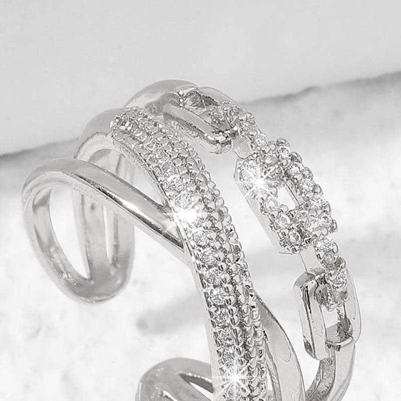 Kleiner frischer und süßer japanischer und koreanischer Stil voller Diamanten Kreuzring Damen Öffnung Nischendesign mehrlagig eingelegter Zirkon vielseitiger Ring