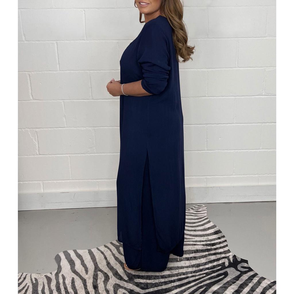 IHUASU Sommer- und Herbst Damen Split Langtop und Lange Hose Set