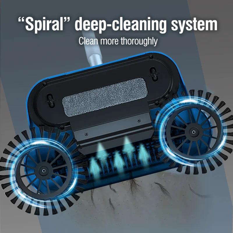 Schiebekehrmaschine, Multifunktionales Reinigungswerkzeug Kehrwischmopp, Schiebekehrmaschine mit langem Stiel und automatischem Spiral-Tiefenreinigungssystem