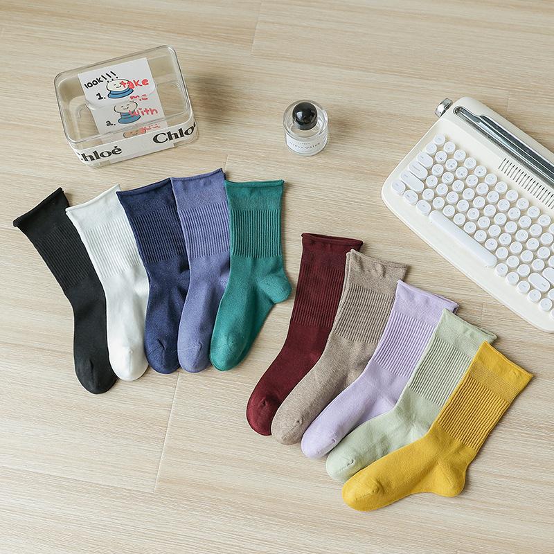 5 Pairs of Medium Length Pure Cotton Socks That Are Versatile for Women In Autumn and Winter