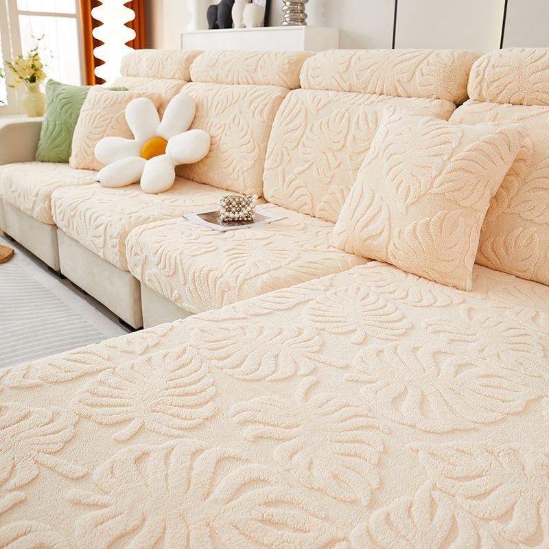 Cotton Fleece Chaise Lounge Sofa Covers Elastic Full Coverage Non-Slip Cushion Cover L-Shape Corner Couch Slipcover Home Decor