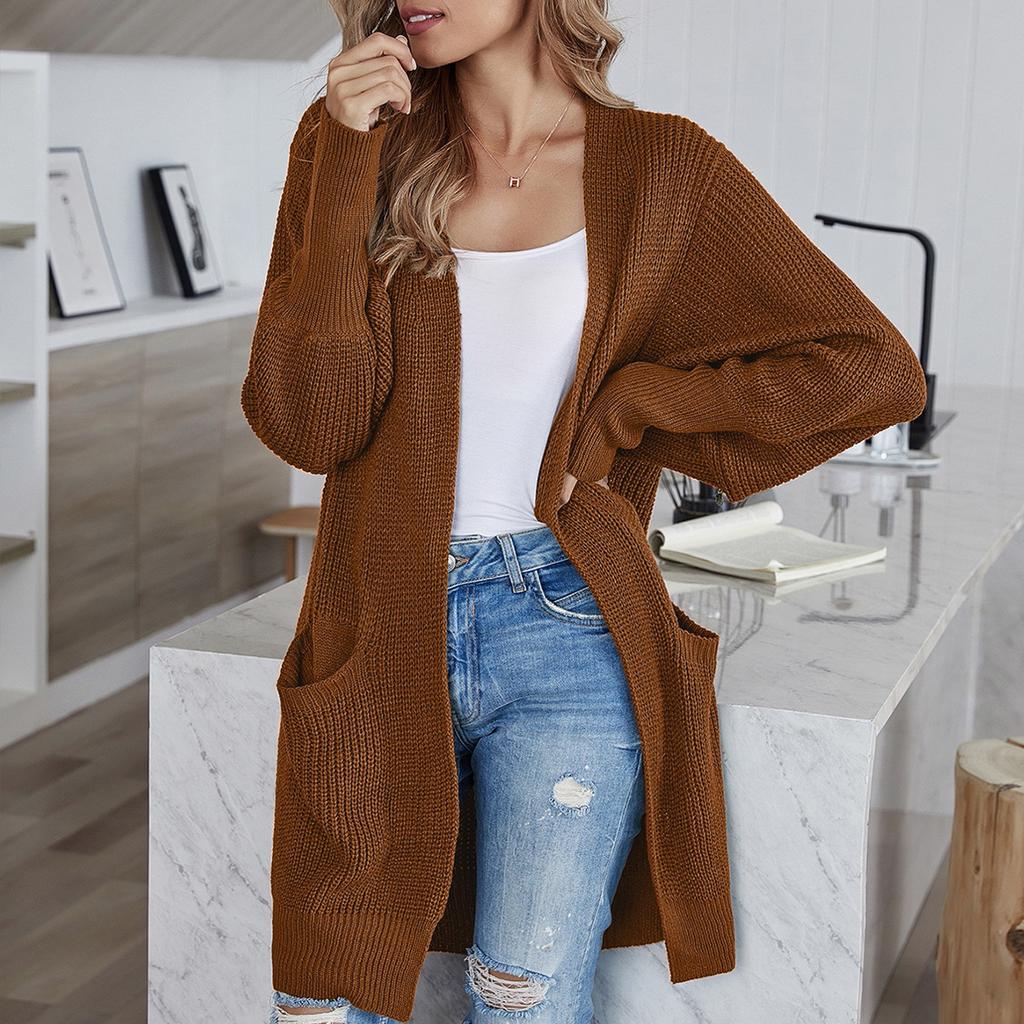 Women's Autumn/Winter Knitted Solid Colour Pocket Cardigan Sweater