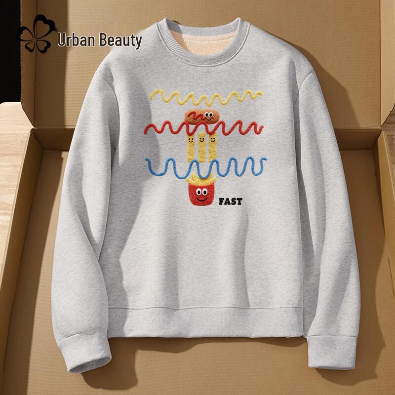 Women s Fleece-Lined Loose Fit Round Neck Sweatshirt M
