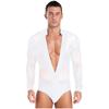 Mens Salsa Dance Leotard Deep V Neckline Sheer Mesh Inserts Sequined Tassel Details Rhinestone Bodysuit