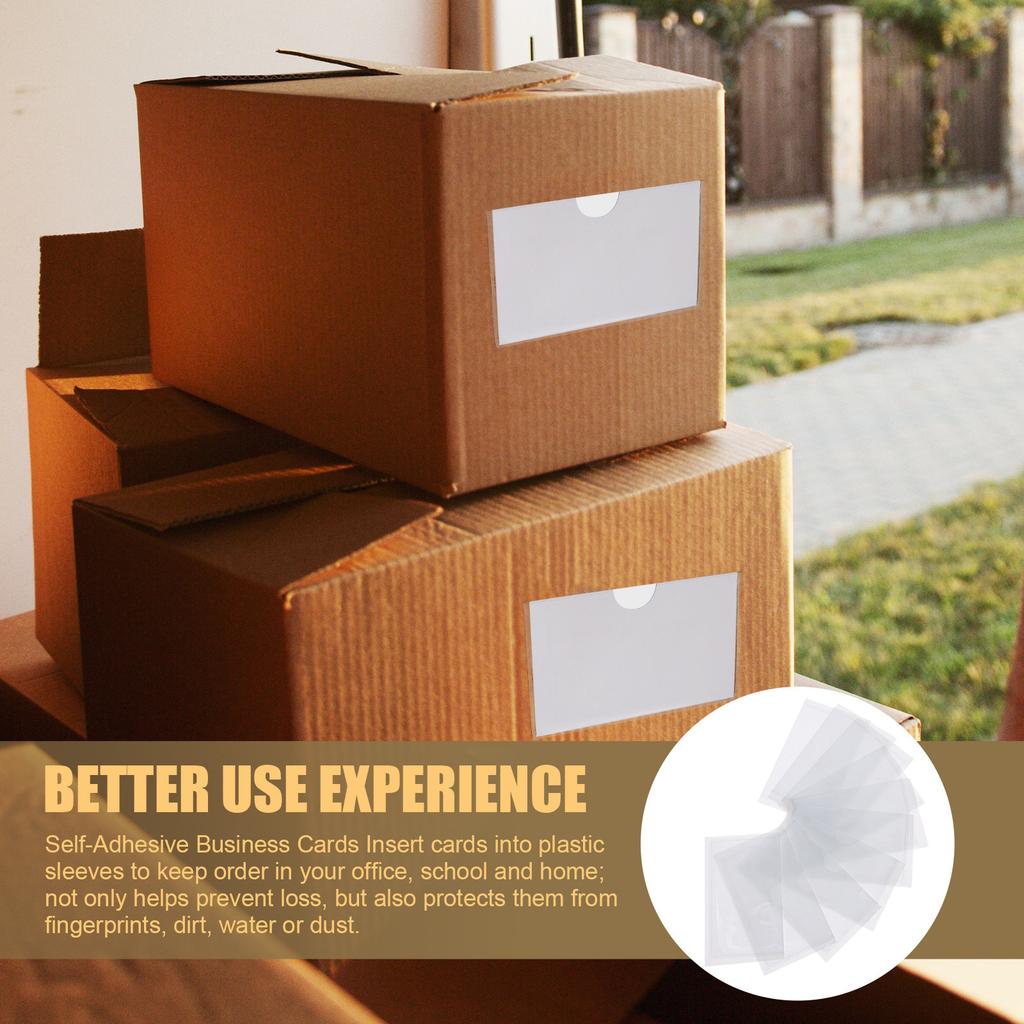 10Pcs Clear Index Card Pockets Self Adhesive Label Holders Protective Transparent Card Organizers for Library Office Warehouse