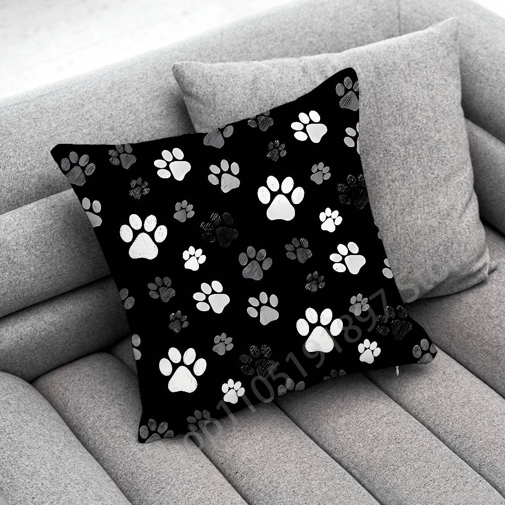 Dog Footprints Puppy Paw Print  Throw Pillow Case For 50x50cm 30x30cm 55x55cm 45x45cm 40x40cm Square Bed Pillowcase Cover
