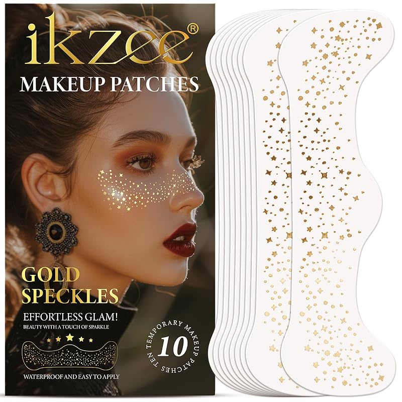 Glitter Freckles Face Tattoo - Gold - Glow Up Makeup Patches - Waterproof Face Glitter Speckles Patches for Women - Cosmetic Glitter for Face - 10 Gold 015
