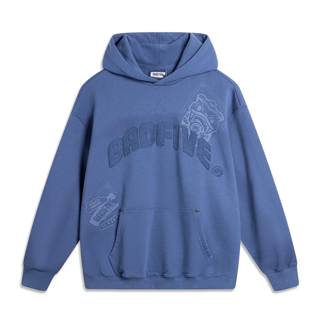 Li Ning Basketball Series Anti-Five Series Letter Print Hooded Breathable Versatile Loose Sweatshirt Men Sweatshirt Sea-Salt-Blue AWDU719-1