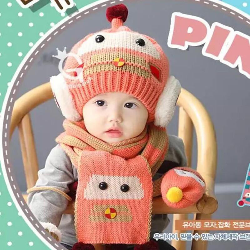 Cozy Knit Baby Scarf And Hat Set Adorable Car Design For Boys And Girls