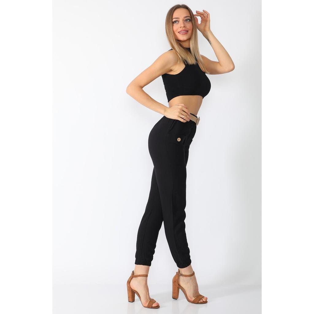 Pantaloni morcovi cu talie înaltă, cu buzunare frontale