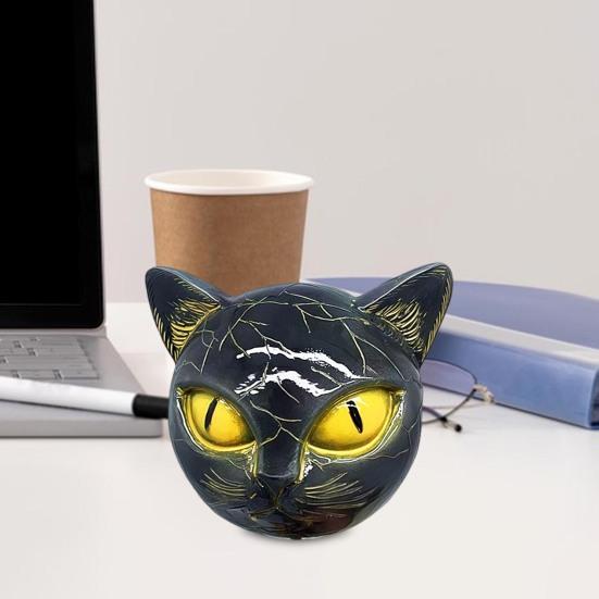Cat Head Figurine Black Cat Stone Hand-Carved Healing Stone Resin
