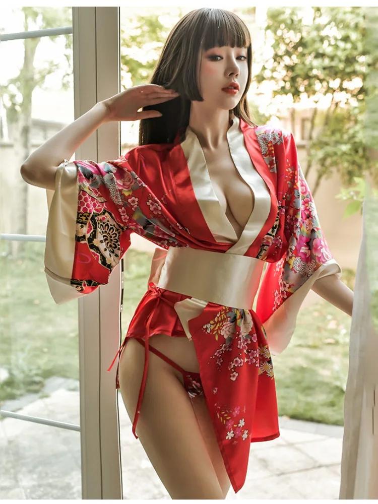 Sexy Kimonos for Women Japanese Exotic Lingerie Set Pajamas Anime Geisha Cosplay Temptation Outfit Sex Porno Role Play Uniform