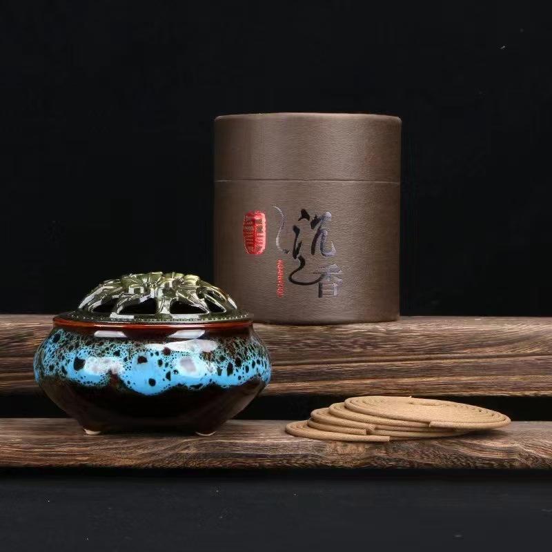 4-Hour Sandalwood & Mugwort Coil Incense (120 Pcs) with Burner - Indoor Long-Lasting Scent & Toilet Deodorizer