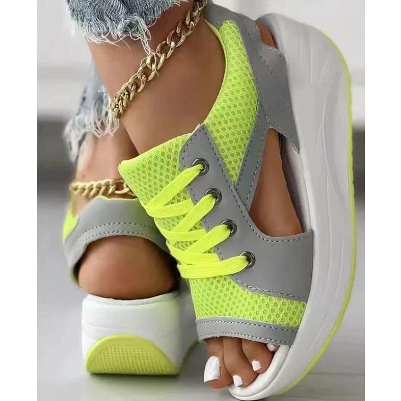 

Сандалии большого размера женские летние модели новые сандалии на качающейся подошве женские сандалии на платформе толстой подошве со шнуровкой 43 неоновый жёлтый