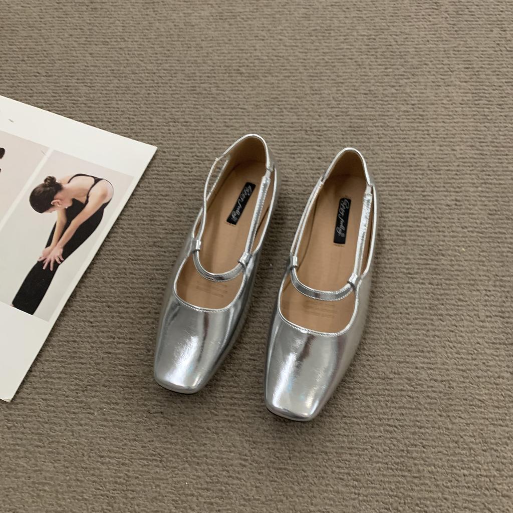 Fashion Bailamos Women Fashing Silver Flats Ballerina Shoes Round Toe Shallow Slip On Ladies Ballet Shoes Soft Loafer Zapatos Mujer 40