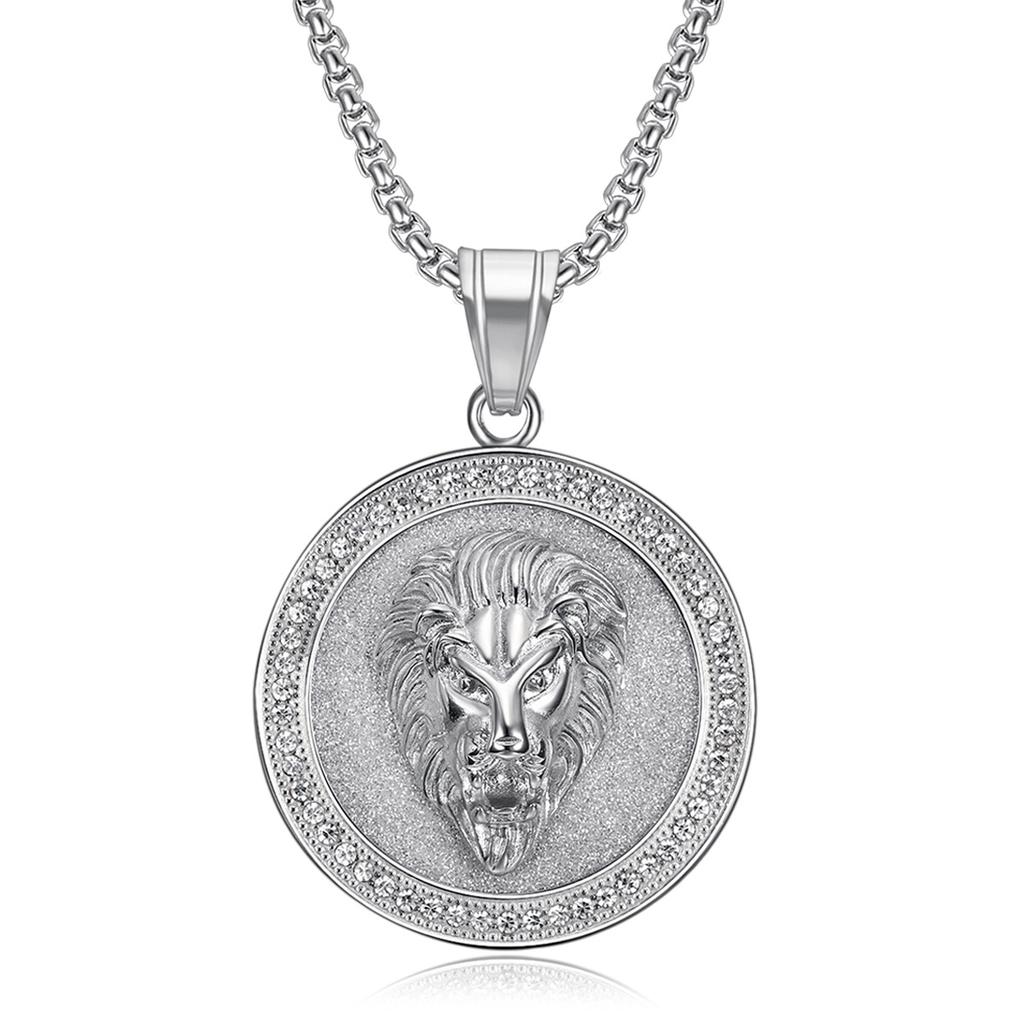 New Popular Fashion Hip-hop HIPHOP Jewelry with Diamond Studded Lion Head Round Pendant