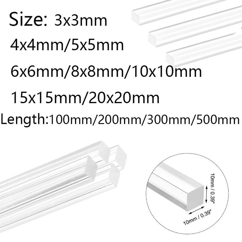 10pcs1pcs Transparents Square Acrylic Stick Plexiglassy Bar DIY Tools Rod Holder Stand Custom cut Length 100500mm 10x10x100mm 1pcs 1270₽