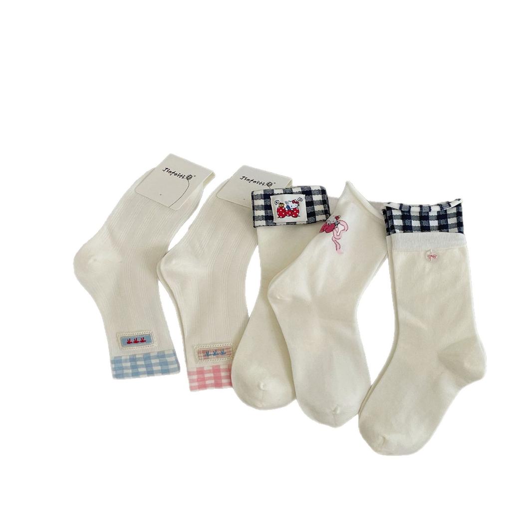 Weiße Kätzchen Süße Socken Frühling Baumwolle Mittelschaft Koreanischer Trend Schleife Stapelbare Socken