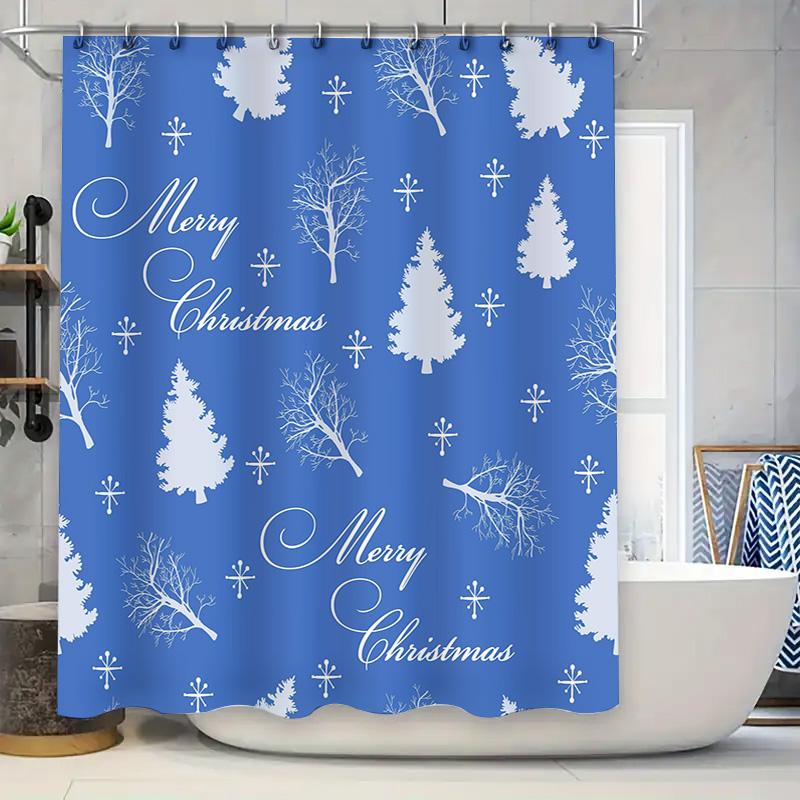 

Christmas Shower Curtain Set Decorations Waterproof Blue White Snowflakes Trees Merry Christmas Bath Mat Home Decoration B01DQ3N 90x180cm