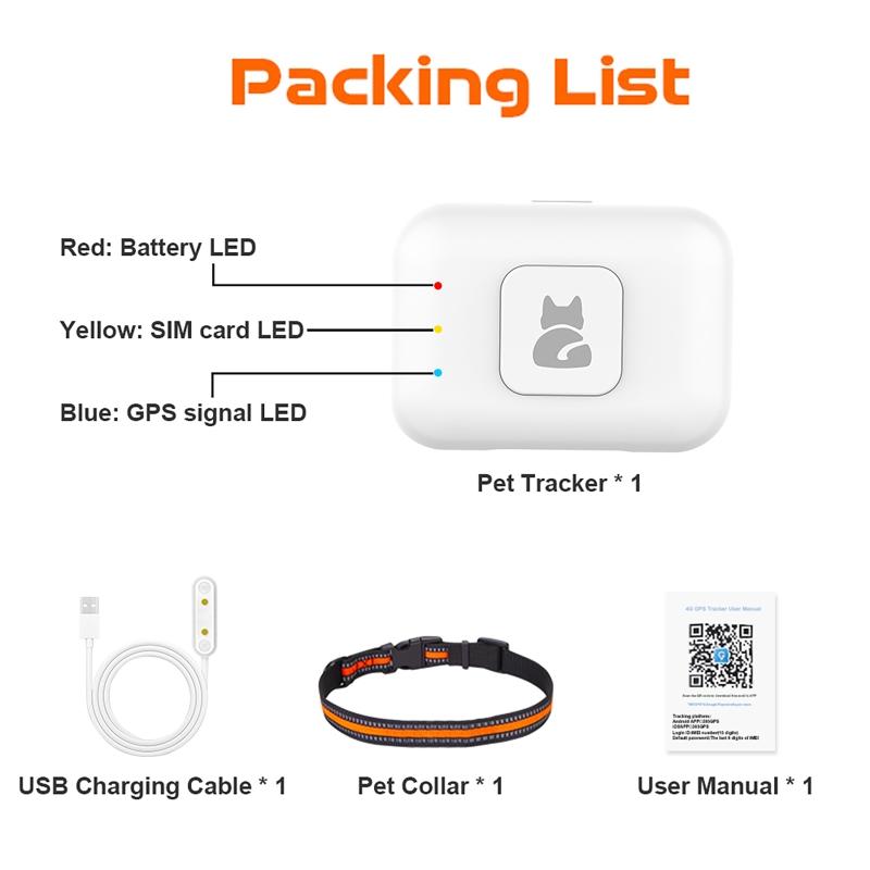 

GPS Pet Tracker with Colorful LED Flash 4G Smart Pet Collar IP67 Waterproof Pedometer Pet Calorie Health Data Tracker White белый