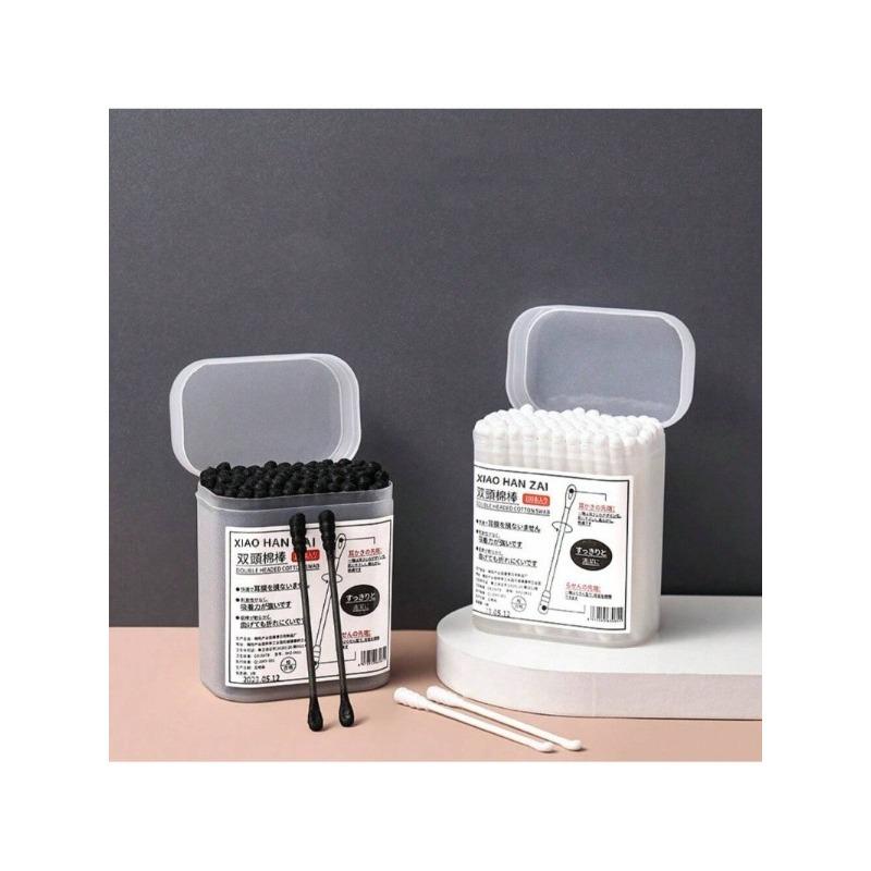100ks spirálová ušní lžička vatový tampon 2 v 1 lžíce na dlabaní do uší vatový tampón s dvojitým koncem Jednorázový čisticí černý vatový tampón