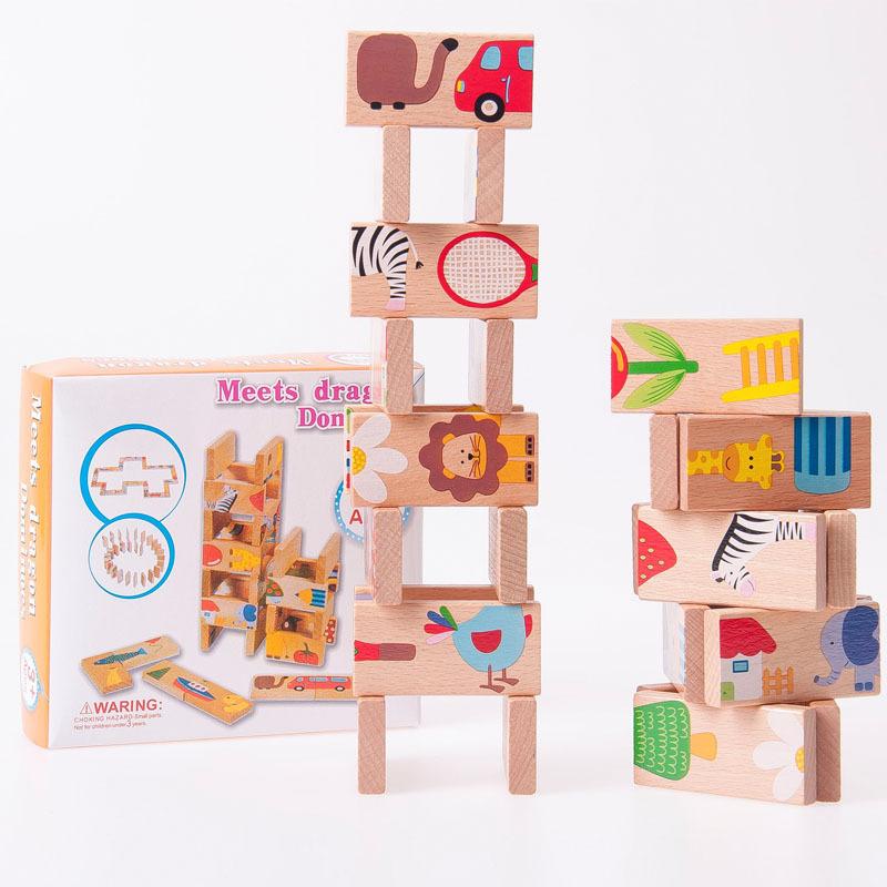 

28PCS CE/CPC Certificate Montessori Early Education Kids Stacked Toy Environmentally Friendly Wood Toy Brick As Picture