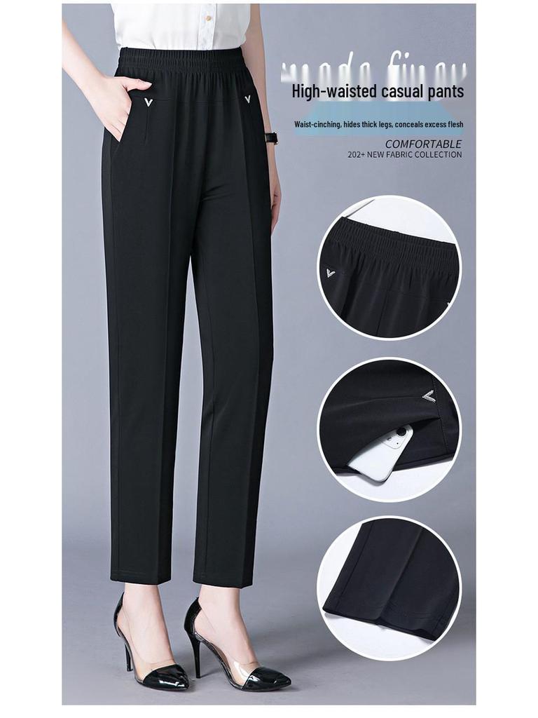 High Waist Elastic Summer Capri Pants for Middle-Aged & Elderly Women