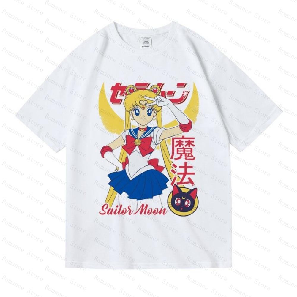 

Japanese Retro Style Anime Beautiful Girl Warrior Cartoon Printing Short Sleeved Cotton Summer Round Neck Unisexs Tshirt Loose S