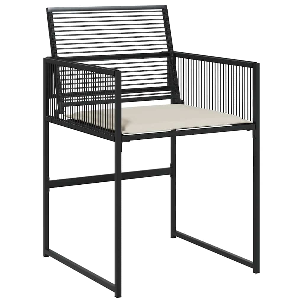 7 Piece Outdoor Dining Set with Cushions Black Poly Rattan