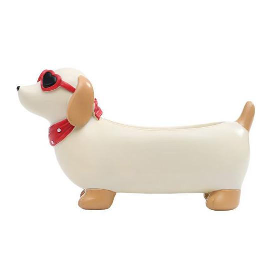 Resin Dachshund Planter Decorative with Drainage Hole Small Plant Pot Cute Puppy Planter