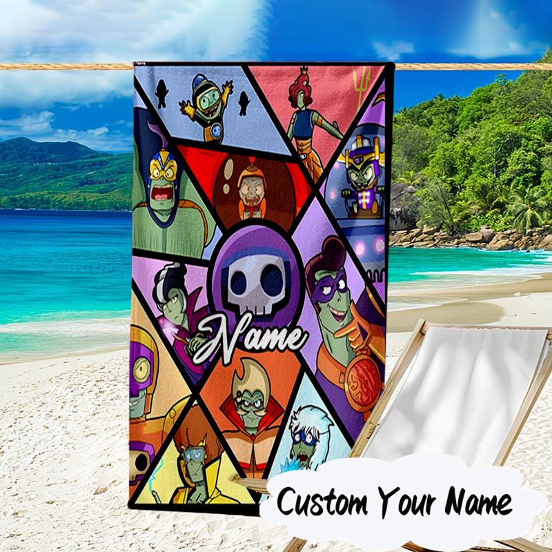 Custom Name Zombies Team-Up Microfiber Beach Towel Super Soft & Absorbent for Bath, Beach, Travel Bath Time Accessory, Fan Gifts