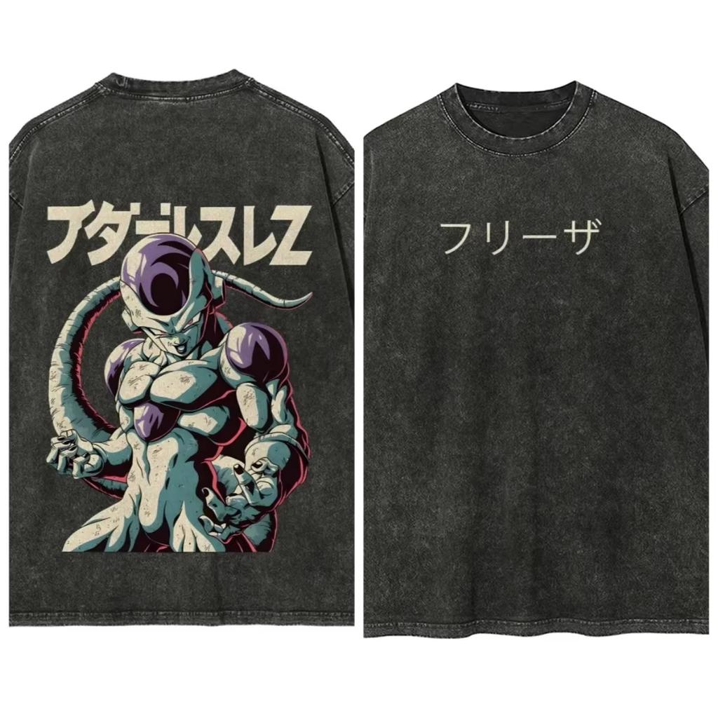 Summer Dragon Ball Oversized Tshirt High Quality Cotton Kid Goku Vintage Washed Back Print Unisex Casual Tee Streetwear