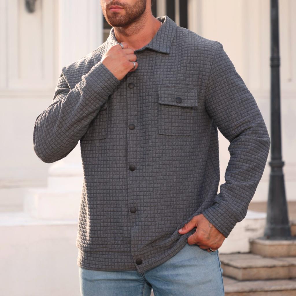Fall 2025 Outerwear, Men's Casual Top, Jacquard, Small Checkered, Loose Fit Jacket, Shirt, Suitable for Autumn and Winter Wear