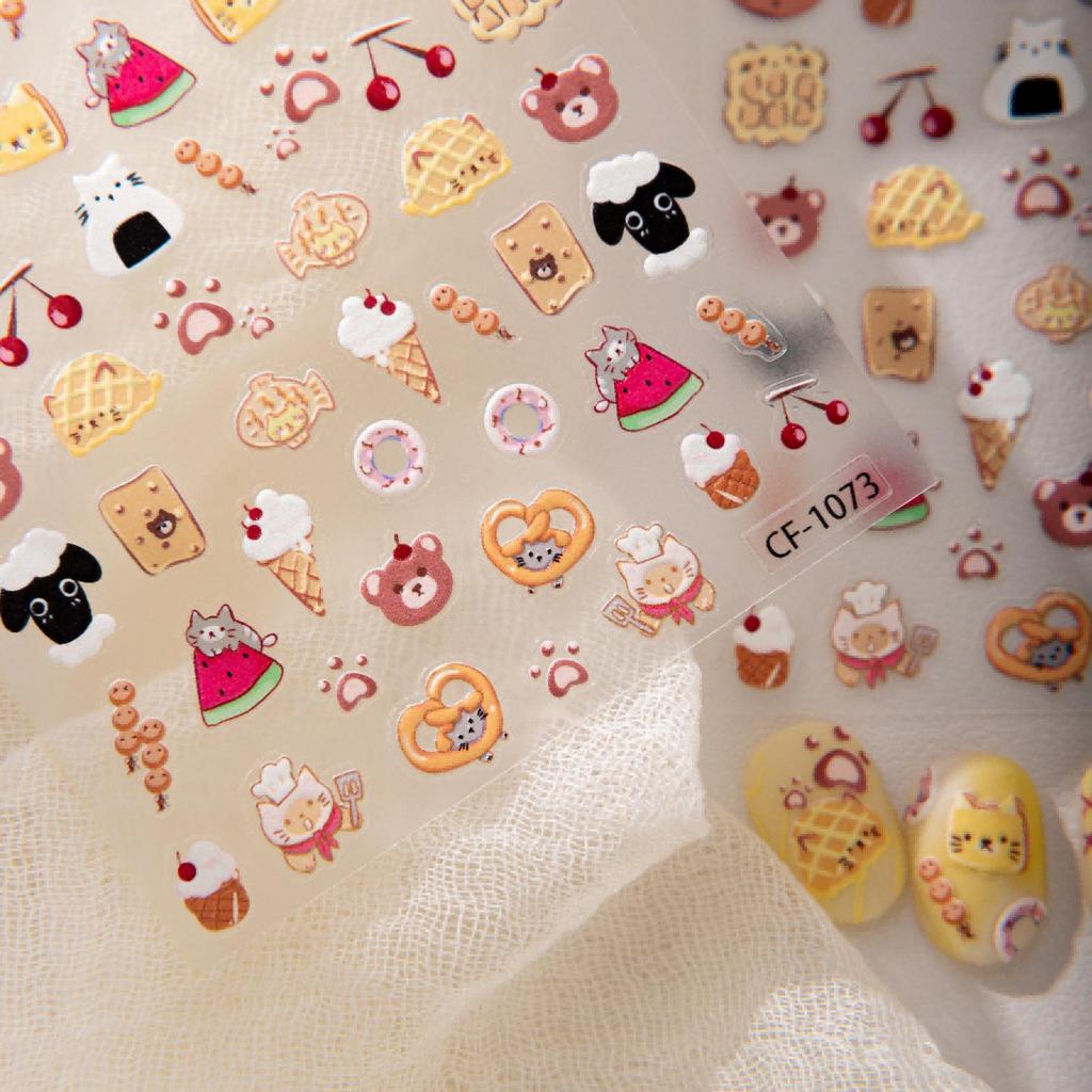 Cyansea 3D Cartoon Dessert Kitten & Lamb Nail Art & Phone Stickers