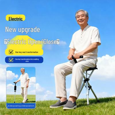 Portable Folding Cane Stool for Seniors | One-Button Folding Chair & Walking Stick