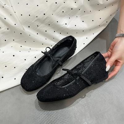 Ladies 2025 Summer New Flat Shoes Simple Bow Fashion Mesh Breathable Ballet Lace-up Comfortable Women's Sandals Zapatillas Mujer