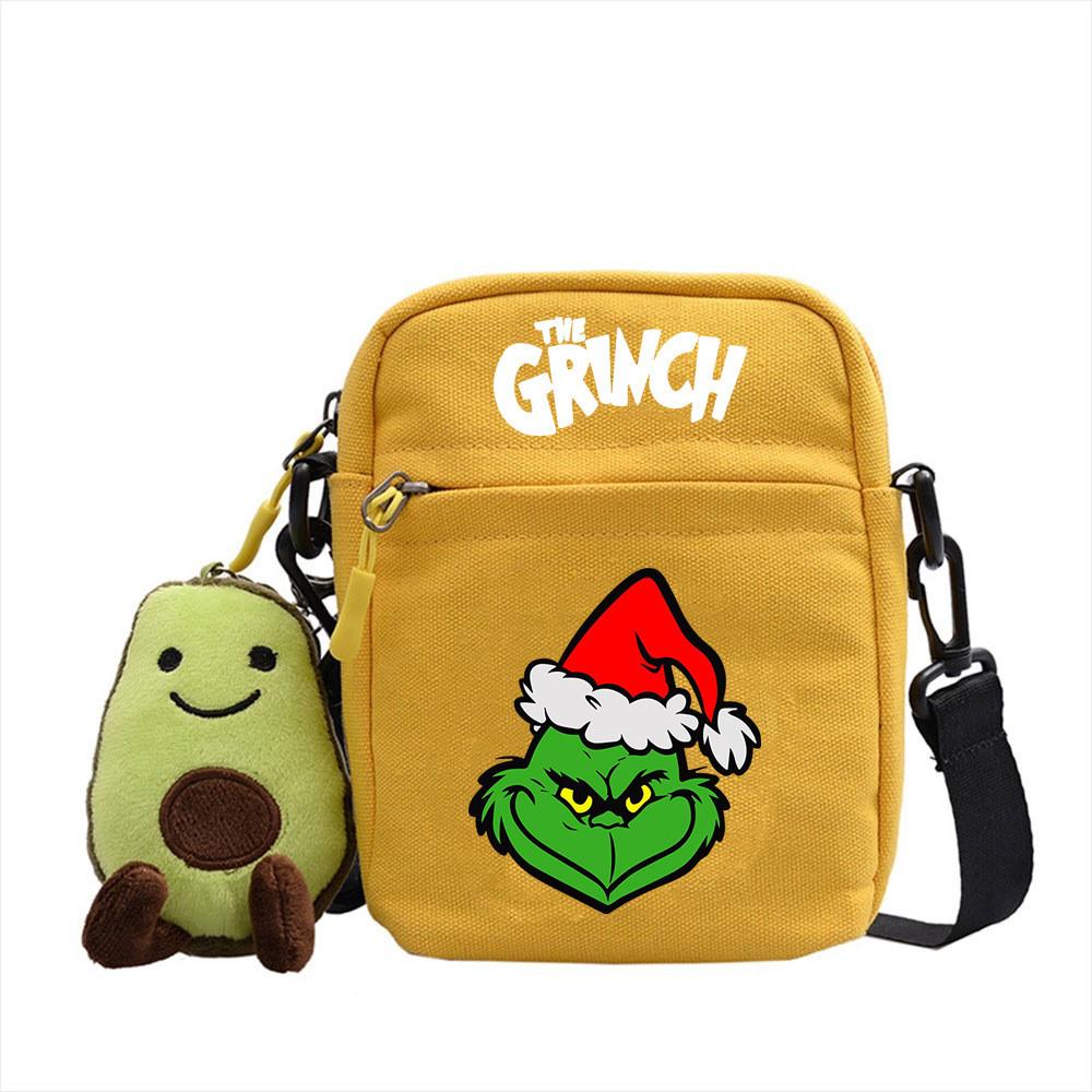 Grinch Christmas Canvas Mini Crossbody Bag With Zipper And Internal Storage For Daily Outings