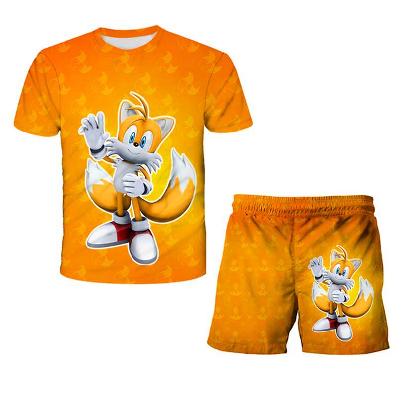 

Літній одяг для хлопчиків Набір футболок Sonic Літній дитячий одяг Мультяшні шорти Набір для дівчаток Спортивний костюм Дитячий одяг 4-14 років Набори 160CM