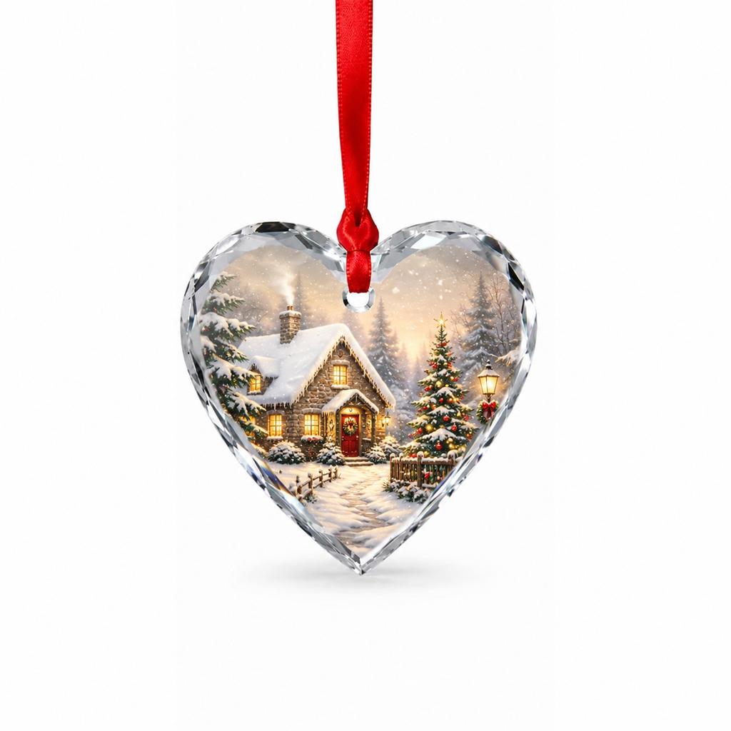 Custom Christmas Crystal Ornament Heart Shaped Hanging Glass Pendant Personalized Holiday Keepsake Gift