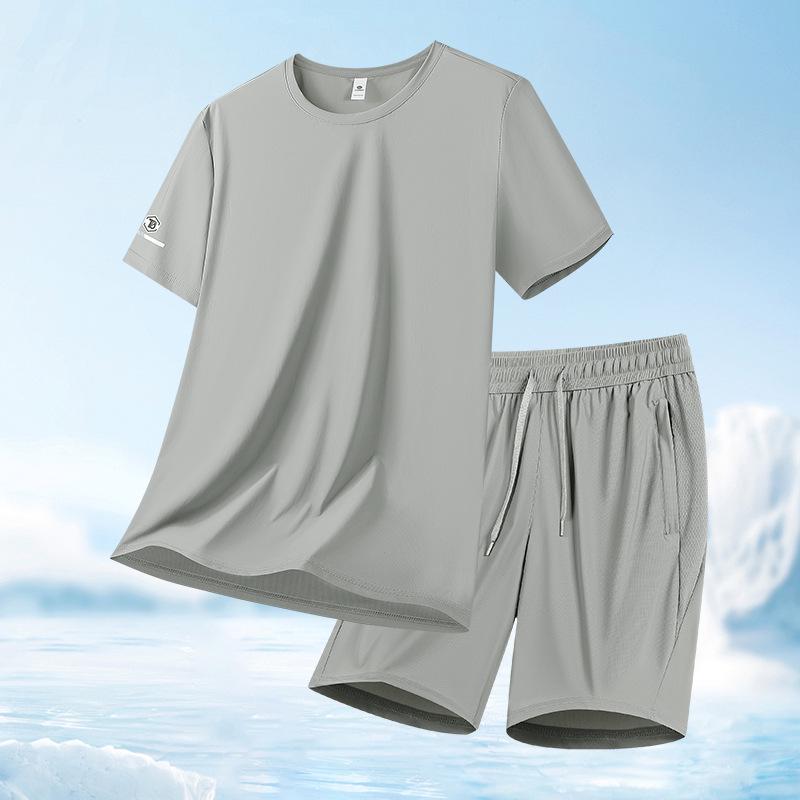 Men's Ice Silk Quick-Dry Sports Set - 2026 Summer Loose Fit Plus Size Breathable Short Sleeve & Shorts