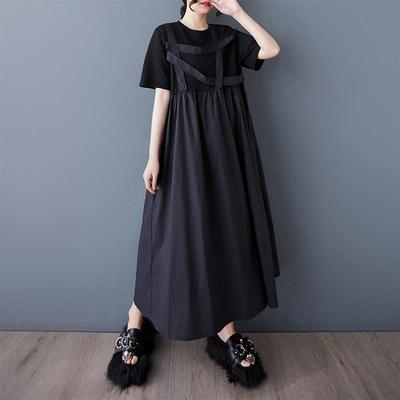 Short Sleeve Plus Size Black Vintage New In Dresses for Women Casual Loose Long Summer Dress