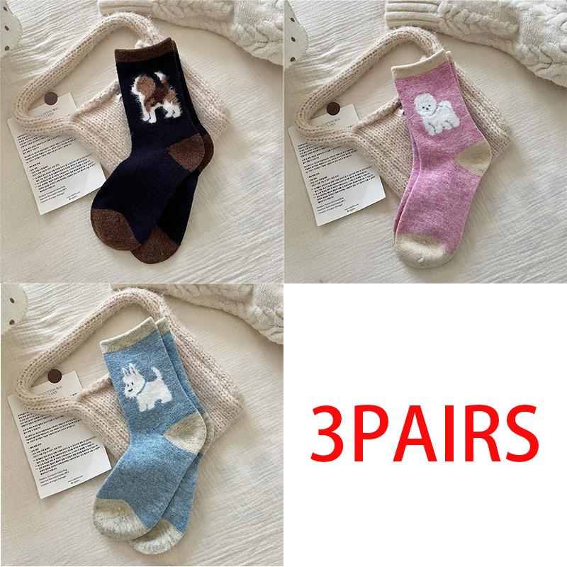 Women's Fashion Japanese Style Middle Tube Wool Socks 100 % Cotton Fashion Kawaii Cartoon  Female Dogs Casual Funny Cute Hosiery