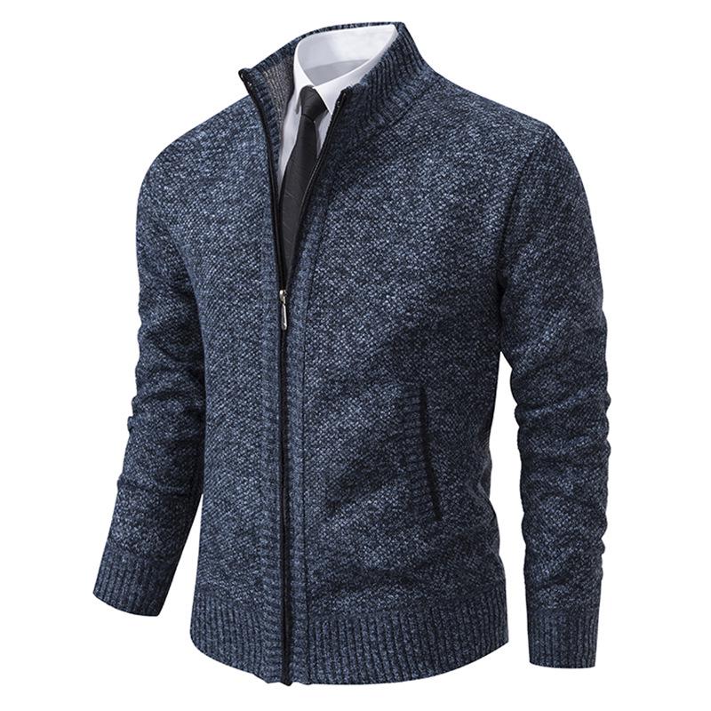 Men's Autumn/Winter Stand-Up Collar Zipper Cardigan Jacket with Velvet Knit