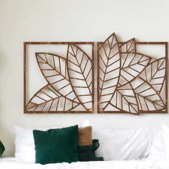 Yousheng 3Pcs/Set Wooden Hollow Leaf Wall Decoration Farmhouse Rustic Leaves Wall Art Home Bedroom Living Room Bathroom Wall Decorative Sign