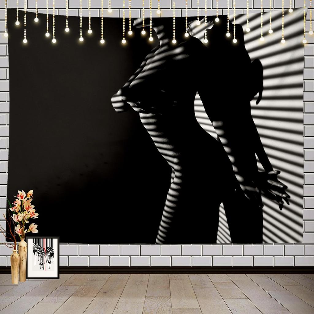 Woman Sexy Artistic Black and White Line Picnic Mat Hippie Trippy Tapestry Wall Art Meditation Decor for Bedroom Living Room