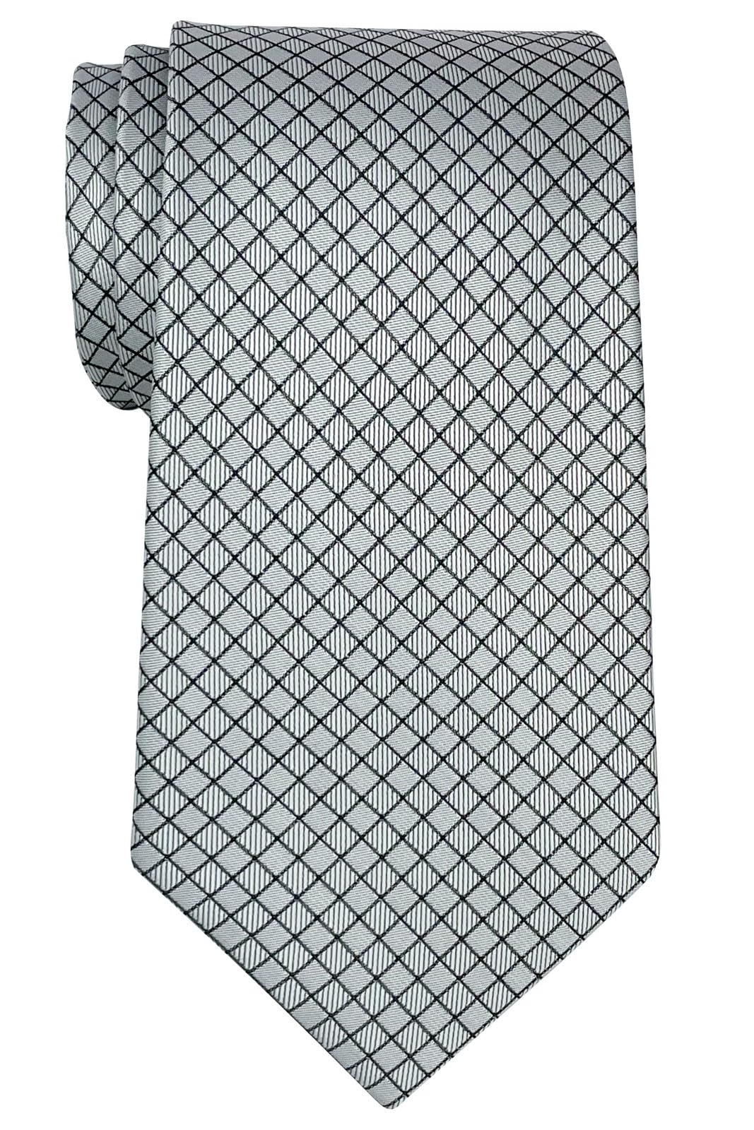 (RETREEZ) RETREEZ Checkered Textured Microfiber Woven Fabric Men s Tie - Silver