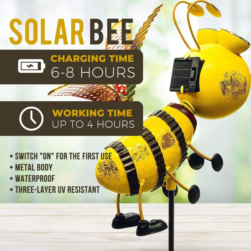 Solar Garden Stake Light Metal Bee Outdoor Landscape Lighting Waterproof Path Decor Lamp for Yard Patio Path Walkway Gift
